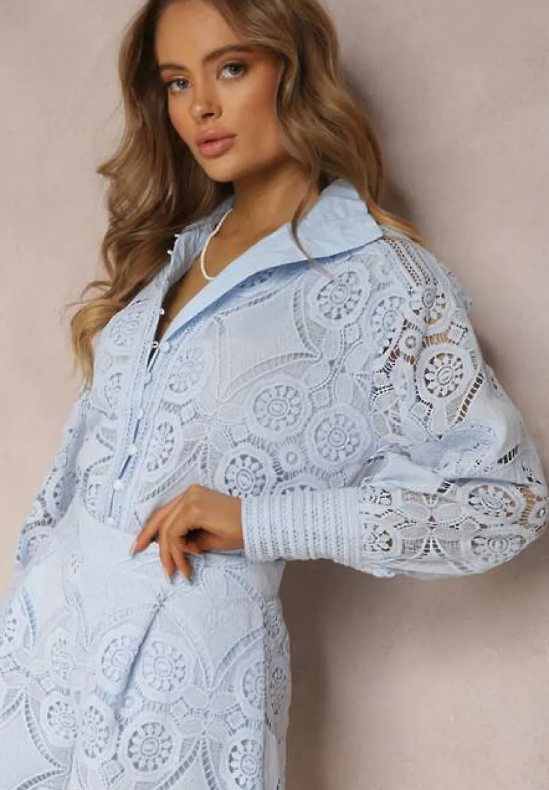 Niebieski 2-Częściowy Komplet Koronkowy Lolet