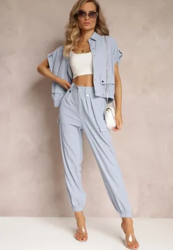 Niebieski 2-częściowy Komplet z Bluzką i Spodniami Ezrala