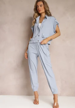 Niebieski 2-częściowy Komplet z Bluzką i Spodniami Ezrala