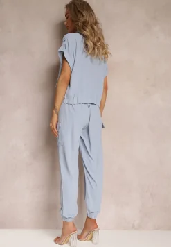 Niebieski 2-częściowy Komplet z Bluzką i Spodniami Ezrala