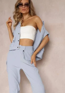 Niebieski 2-częściowy Komplet z Bluzką i Spodniami Ezrala