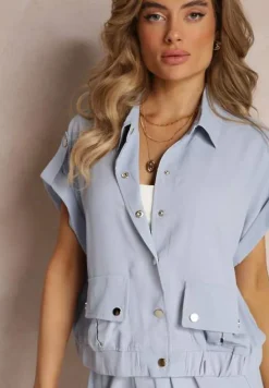 Niebieski 2-częściowy Komplet z Bluzką i Spodniami Ezrala