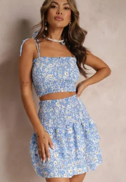 Niebieski 2-częściowy Komplet z Topem i Spódnicą Mathieu