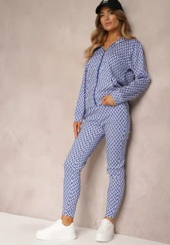 Niebieski 2-cześciowy Komplet Dresowy z Bluzą i Spodnia Analina