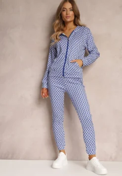 Niebieski 2-cześciowy Komplet Dresowy z Bluzą i Spodnia Analina