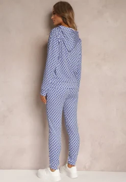 Niebieski 2-cześciowy Komplet Dresowy z Bluzą i Spodnia Analina