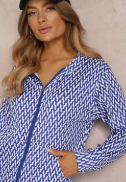 Niebieski 2-cześciowy Komplet Dresowy z Bluzą i Spodnia Analina