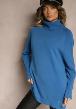 Niebieski Golf z Wiskozą Modalem i Ozdobnym Splotem Kesalttia