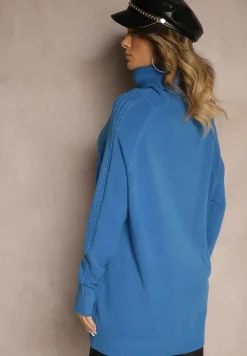 Niebieski Golf z Wiskozą Modalem i Ozdobnym Splotem Kesalttia