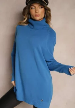 Niebieski Golf z Wiskozą Modalem i Ozdobnym Splotem Kesalttia