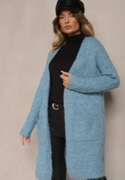 Niebieski Kardigan Niezapinany z Wełną i Kieszeniami Miathinae