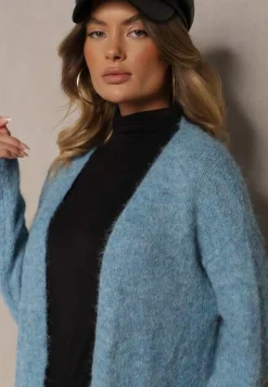 Niebieski Kardigan Niezapinany z Wełną i Kieszeniami Miathinae