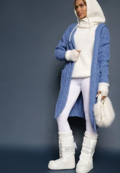 Niebieski Kardigan o Długim Fasonie z Kapturem i Kieszeniami Oricyna