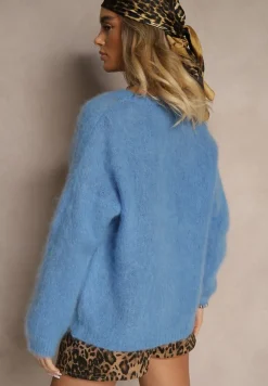 Niebieski Kardigan z Moheru w Eleganckim Stylu Koriano