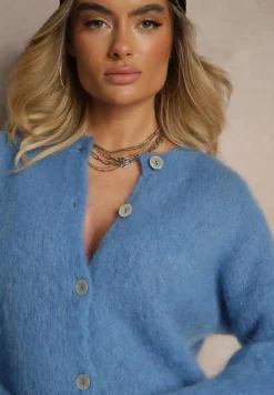 Niebieski Kardigan z Moheru w Eleganckim Stylu Koriano