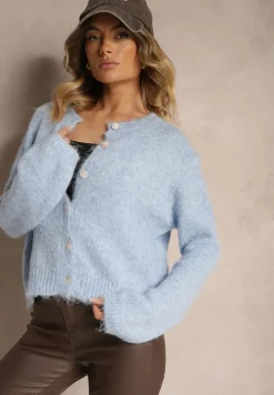 Niebieski Klasyczny Kardigan o Prostym Kroju Riavara