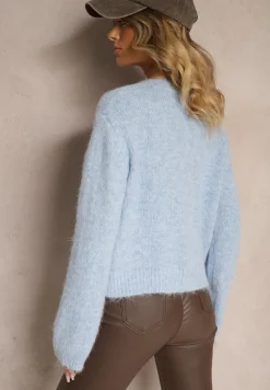 Niebieski Klasyczny Kardigan o Prostym Kroju Riavara