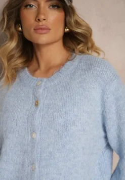 Niebieski Klasyczny Kardigan o Prostym Kroju Riavara