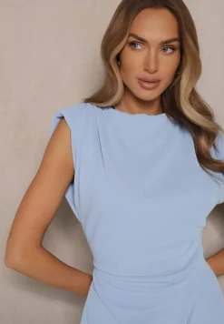 Niebieski Kombinezon Bez Rękawów z Szeroką Nogawką i Marszczeniem Sepellia