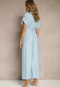 Niebieski Kombinezon Ozdobiony Kieszeniami i Paskiem Wilsedi