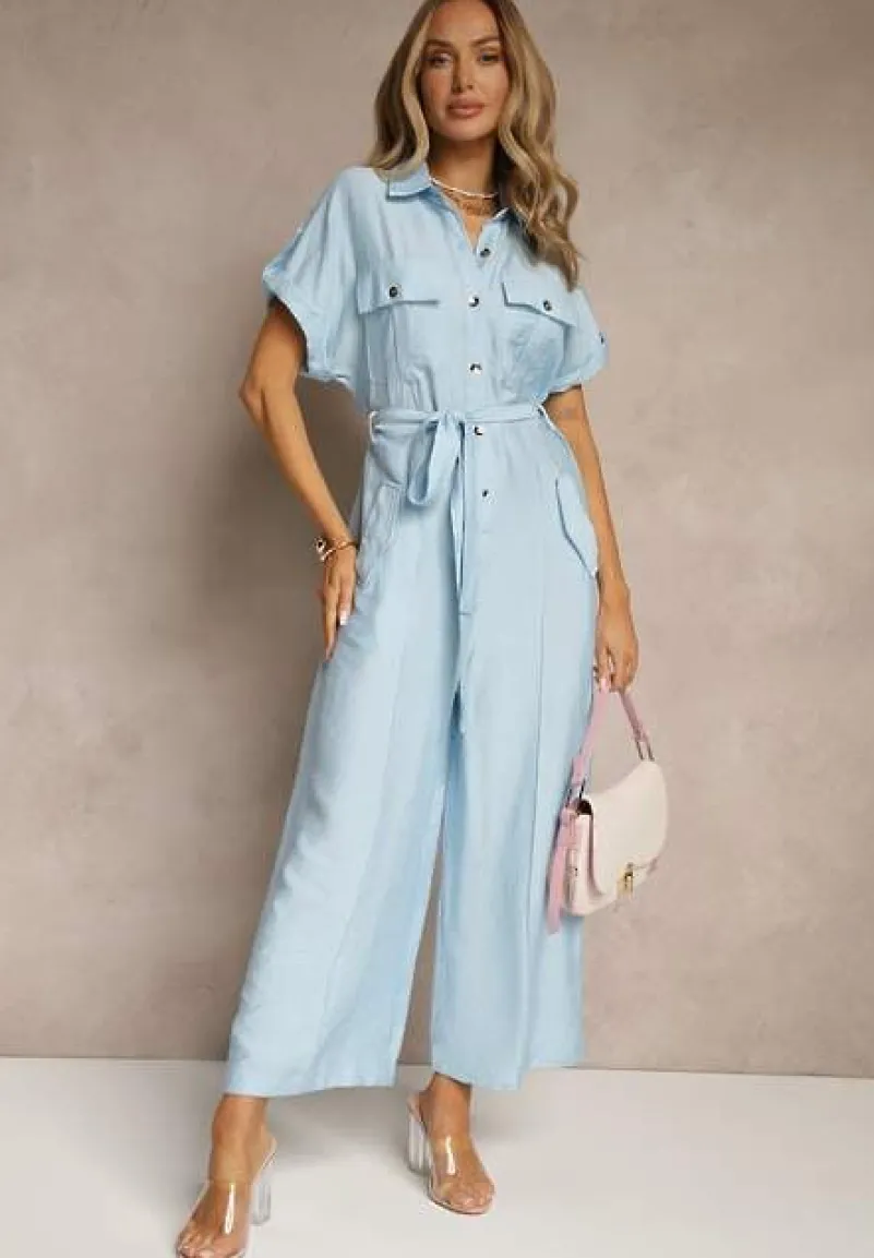 Niebieski Kombinezon Ozdobiony Kieszeniami i Paskiem Wilsedi
