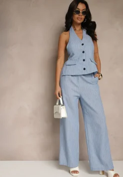 Niebieski Kombinezon Stylizowany na Garnitur z Imitacją Kamizelki Lanirena