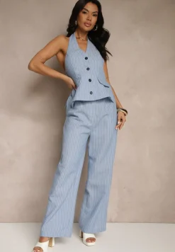 Niebieski Kombinezon Stylizowany na Garnitur z Imitacją Kamizelki Lanirena