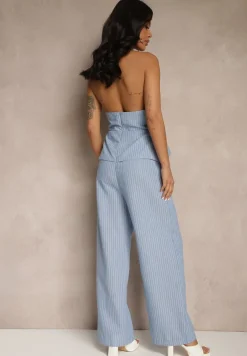 Niebieski Kombinezon Stylizowany na Garnitur z Imitacją Kamizelki Lanirena