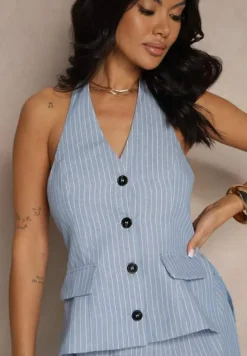 Niebieski Kombinezon Stylizowany na Garnitur z Imitacją Kamizelki Lanirena