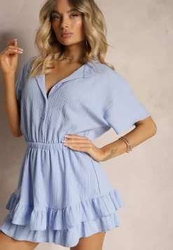 Niebieski Kombinezon z Gumką w Pasie o Dopasowanym Kroju Timarai