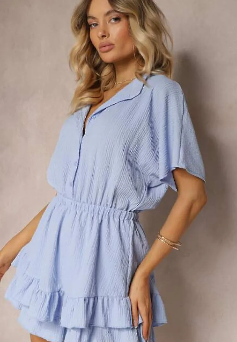 Niebieski Kombinezon z Gumką w Pasie o Dopasowanym Kroju Timarai