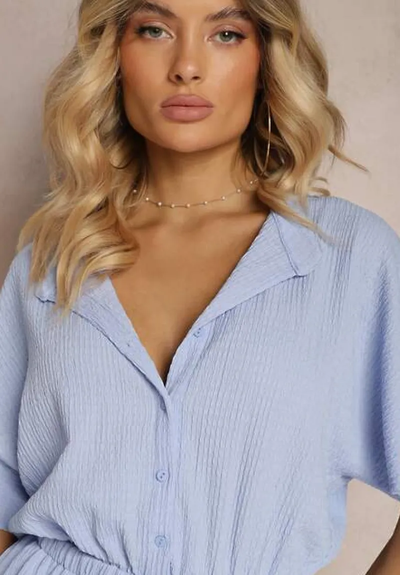 Niebieski Kombinezon z Gumką w Pasie o Dopasowanym Kroju Timarai