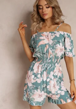 Niebieski Kombinezon z Opuszczonymi Rękawami i Gumkami w Pasie Gelissa