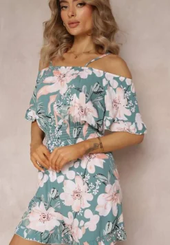 Niebieski Kombinezon z Opuszczonymi Rękawami i Gumkami w Pasie Gelissa