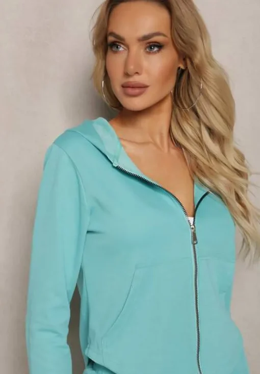 Niebieski Komplet Dresowy Bluza Rozpinana z Kapturem i Luźne Spodnie Nannoe