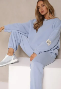 Niebieski Komplet Dresowy z Polarową Podszewką Bluza i Joggery Ziline