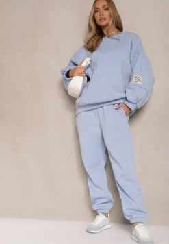 Niebieski Komplet Dresowy z Polarową Podszewką Bluza i Joggery Ziline