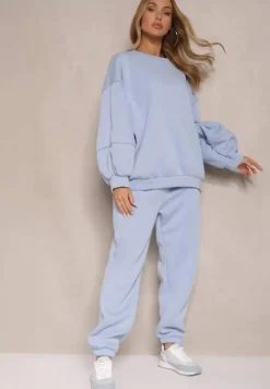Niebieski Komplet Dresowy z Polarową Podszewką Bluza i Joggery Ziline