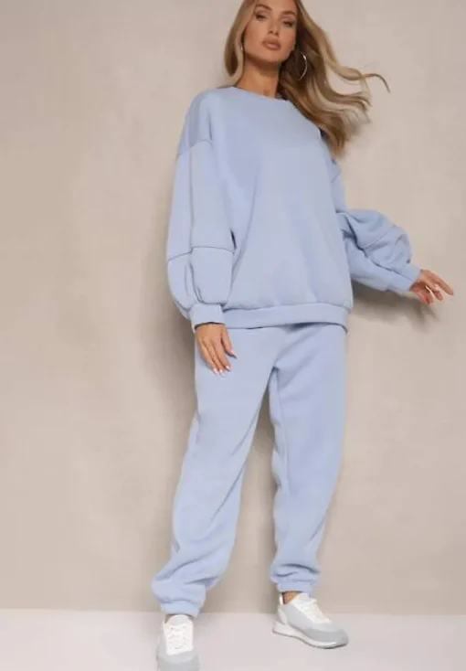 Niebieski Komplet Dresowy z Polarową Podszewką Bluza i Joggery Ziline