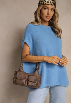 Niebieski Sweter z Bawełną w Stylu Nietoperza Nilariella