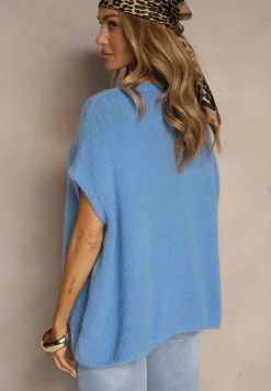 Niebieski Sweter z Bawełną w Stylu Nietoperza Nilariella