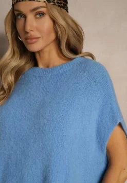 Niebieski Sweter z Bawełną w Stylu Nietoperza Nilariella