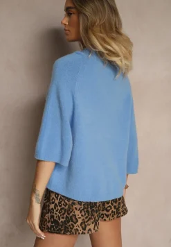 Niebieski Sweter z Rękawami 3/4 z Wełną Dannalin