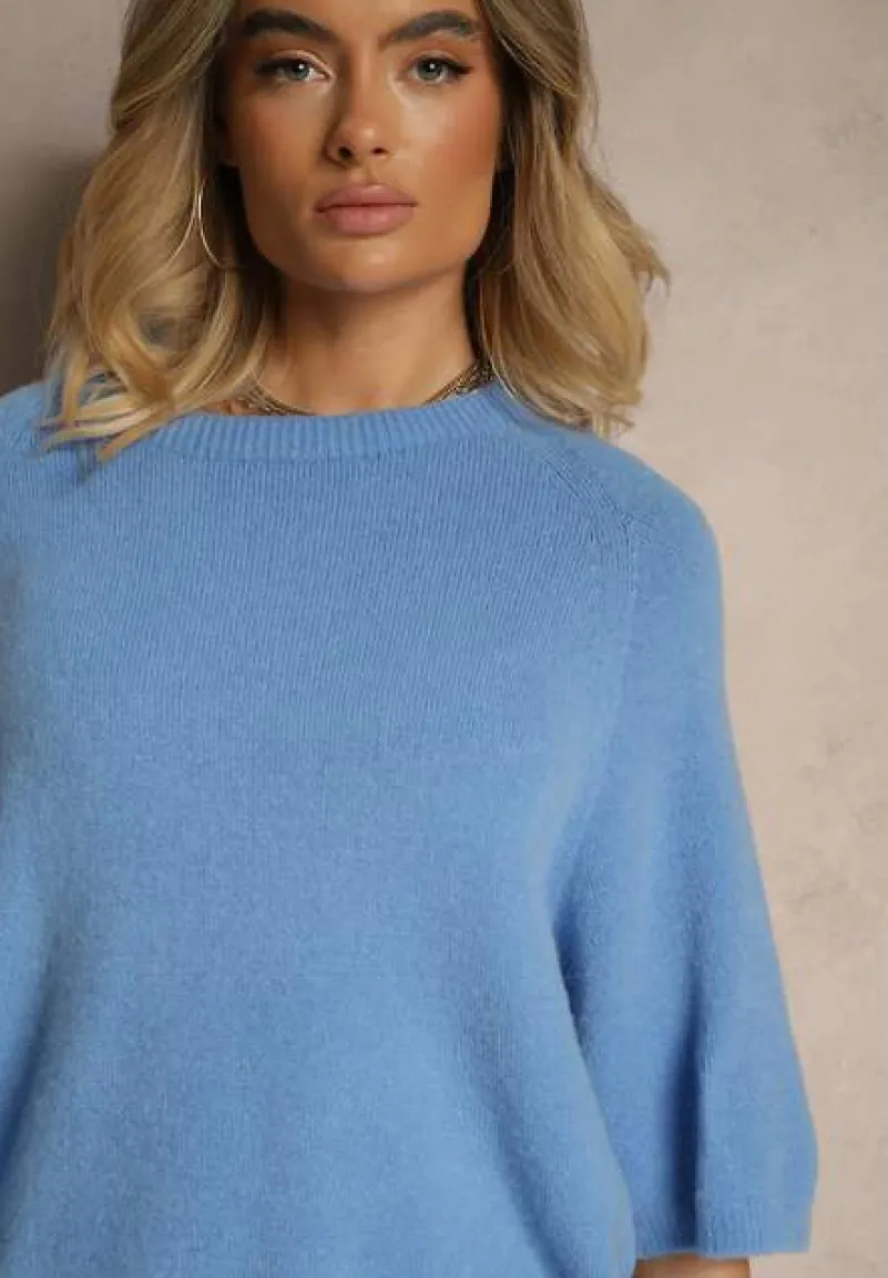 Niebieski Sweter z Rękawami 3/4 z Wełną Dannalin