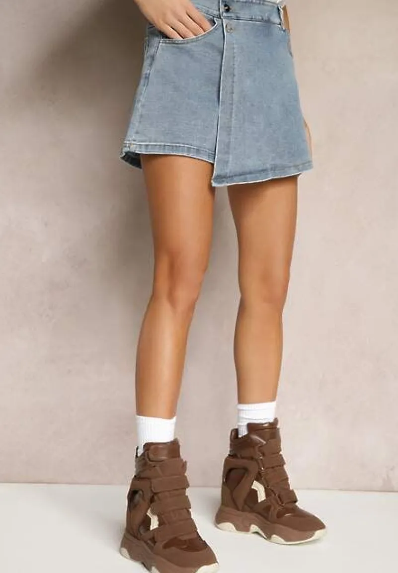 Niebieskie Asymetryczne Spódnico-Szorty z Bawełny Velvivia