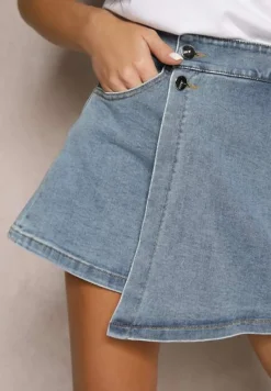 Niebieskie Asymetryczne Spódnico-Szorty z Bawełny Velvivia