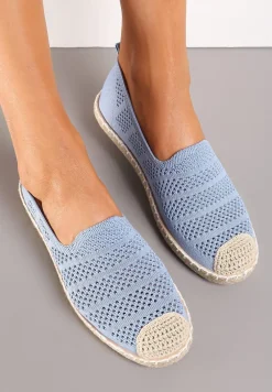 Niebieskie Ażurowe Espadryle Ozdobione Plecionką na Podeszwie i Nosku Tarniesa
