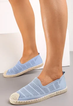 Niebieskie Ażurowe Espadryle Ozdobione Plecionką na Podeszwie i Nosku Tarniesa