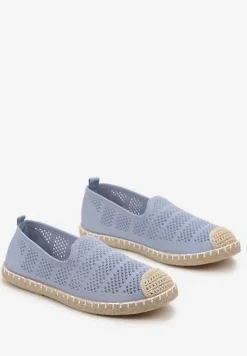 Niebieskie Ażurowe Espadryle Ozdobione Plecionką na Podeszwie i Nosku Tarniesa