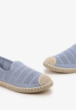 Niebieskie Ażurowe Espadryle Ozdobione Plecionką na Podeszwie i Nosku Tarniesa